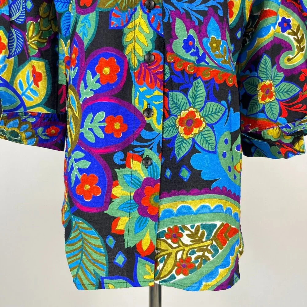 NWOT Ali Miles Paisley Floral Multicolor 3/4 Sleeve Tunic Top Blouse Shirt 1X - Picture 7 of 14